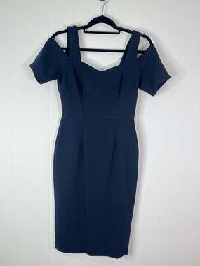 ASOS Navy Cold Shoulder Midi Dress Women’s US 6 UK 10 NWT Fitted Stretch